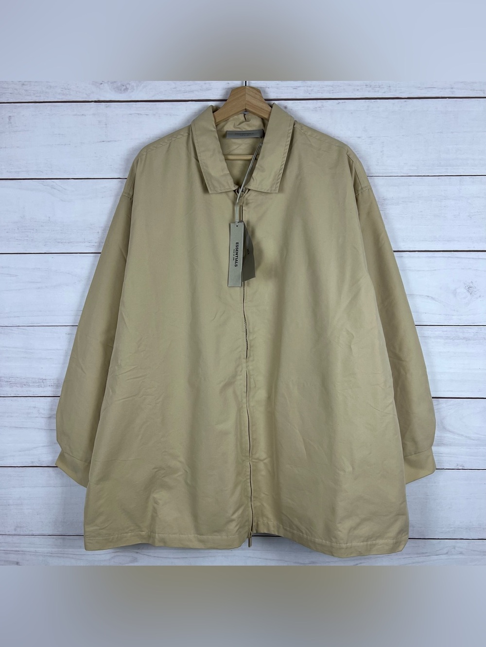 Fear Of God Essentials Full Zip Windbreaker Oversized Mens Medium NWT Beige